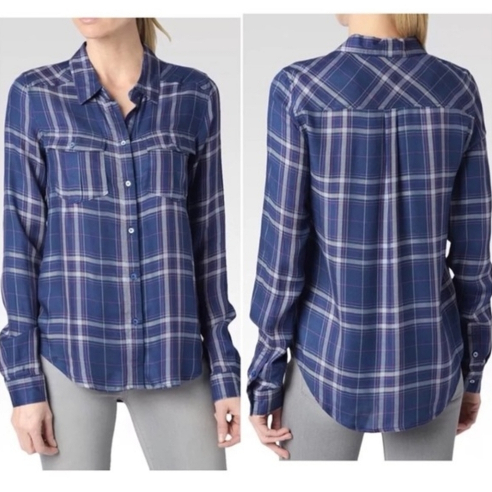 Paige Button Up Plaid Shirt Blue and Pink Size Medium